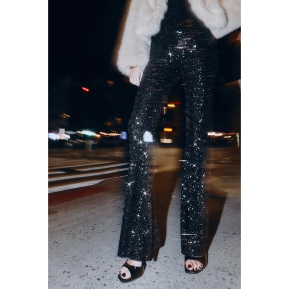 ZARA FLARE SEQUIN LEGGINGS - Picture 7 of 10